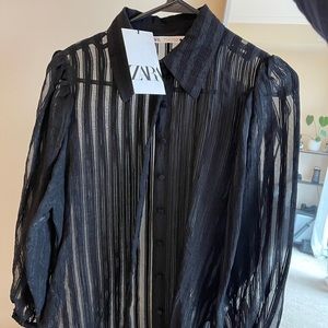 Zara Black Sheer Blouse Size Small